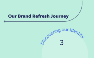 A graphic with an arrow saying, "Our Brand Refresh Journey: Discovering our identity" with the number 3
