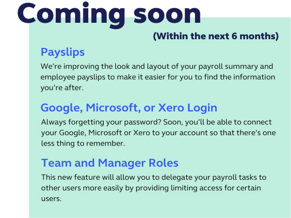A table of product changes coming soon for Thankyou Payroll