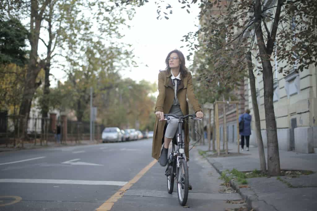 Woman biking to work