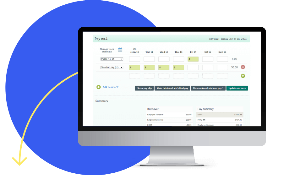 Thankyou Payroll timesheet showing on a computer screen